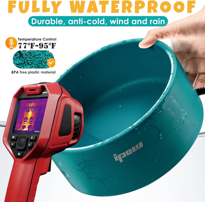 IPOW Pet Heated Bowl - Keep Water Warm for Furry Friends, Safe & Durable Outdoor Dog Bowl, Perfect for Cold Weather, Anti-Slip & Spill-Proof Automatic Warming, Blue - Image 4